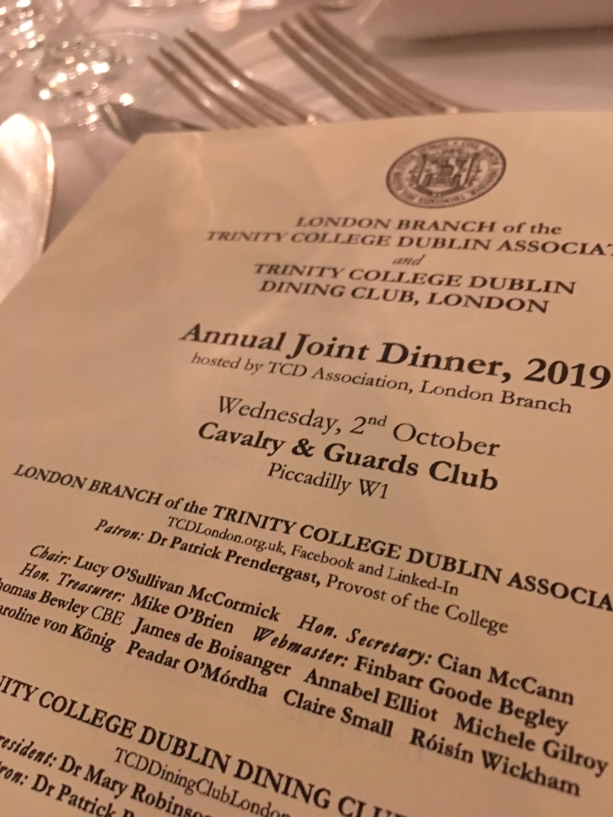 paul mcguiness former manager u2 trinity college dublin tcd association london joint dinner 2019